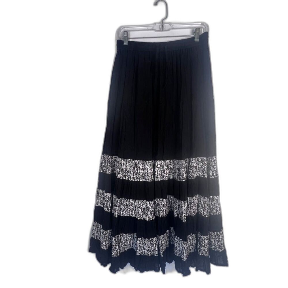 Signals Black White Tiered Stripe Aline Lined‎ Flowy Boho Maxi Skirt Size Medium